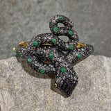 Emerald Gemstone Diamond Pave Snake Design Bangle