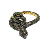 Emerald Gemstone Diamond Pave Snake Design Bangle