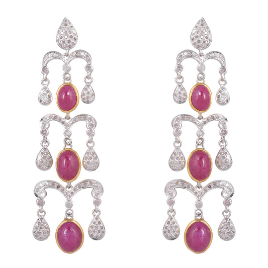 925 Silver Ruby & Diamond Earrings