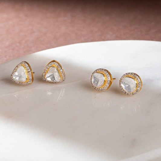 925 Sterling Silver Stud Earrings Rose Cut Diamond