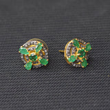 Emerald Gemstone Diamond Pave Stud Earrings