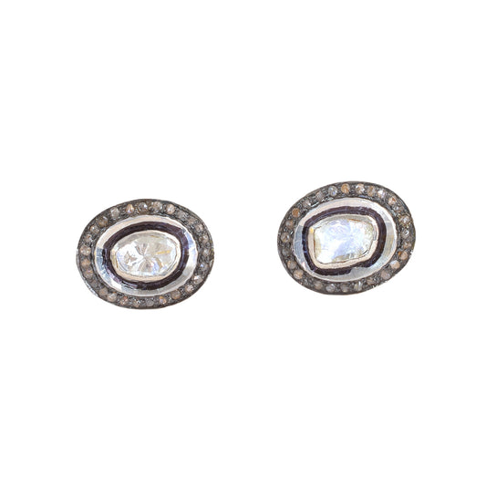 Polki Diamond 925 Sterling Silver Stud Earrings