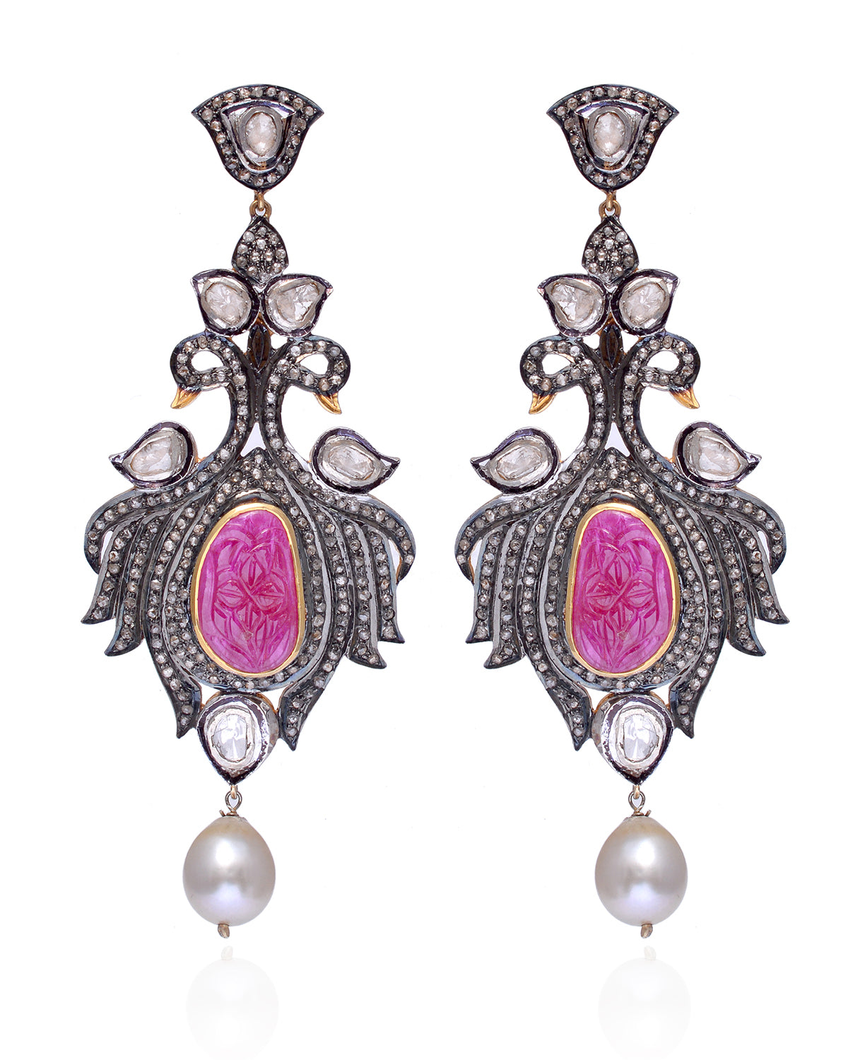 925 Silver Ruby & Pearl Earrings