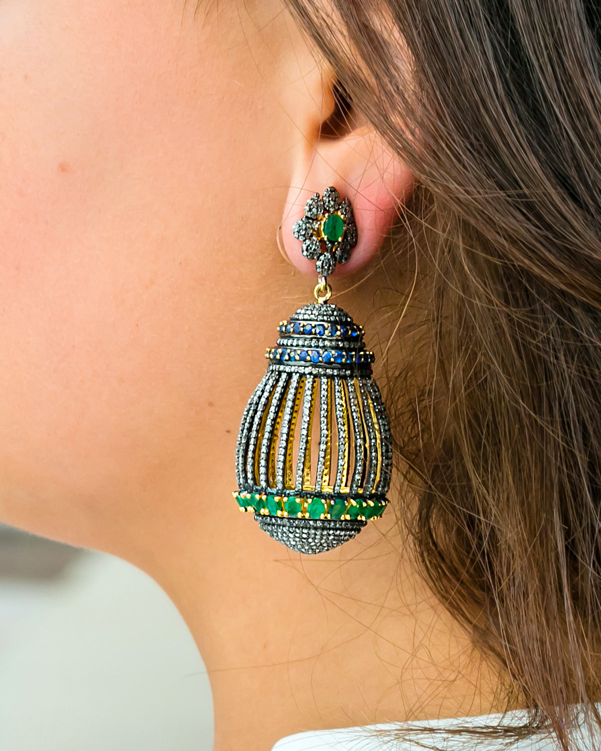 925 Emerald & Sapphire Earrings