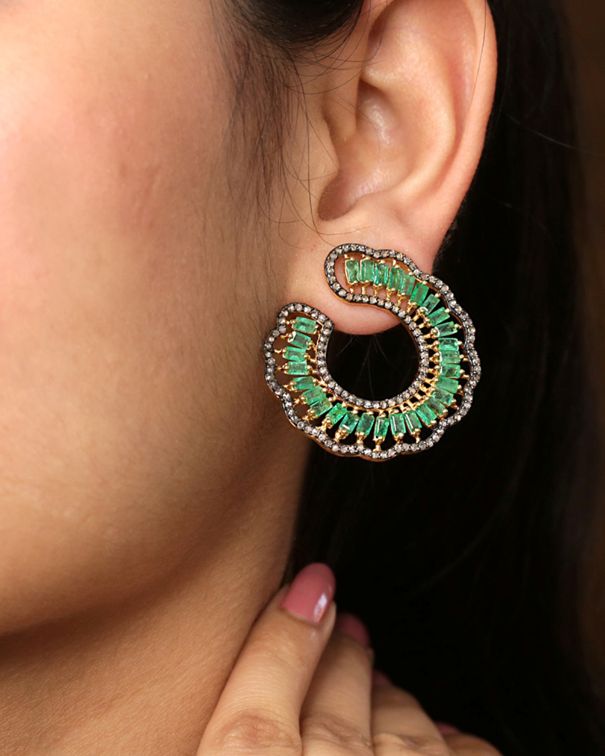 925 Silver Emerald & Sapphire Earrings