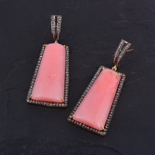 925 Silver Pink Opal Earrings