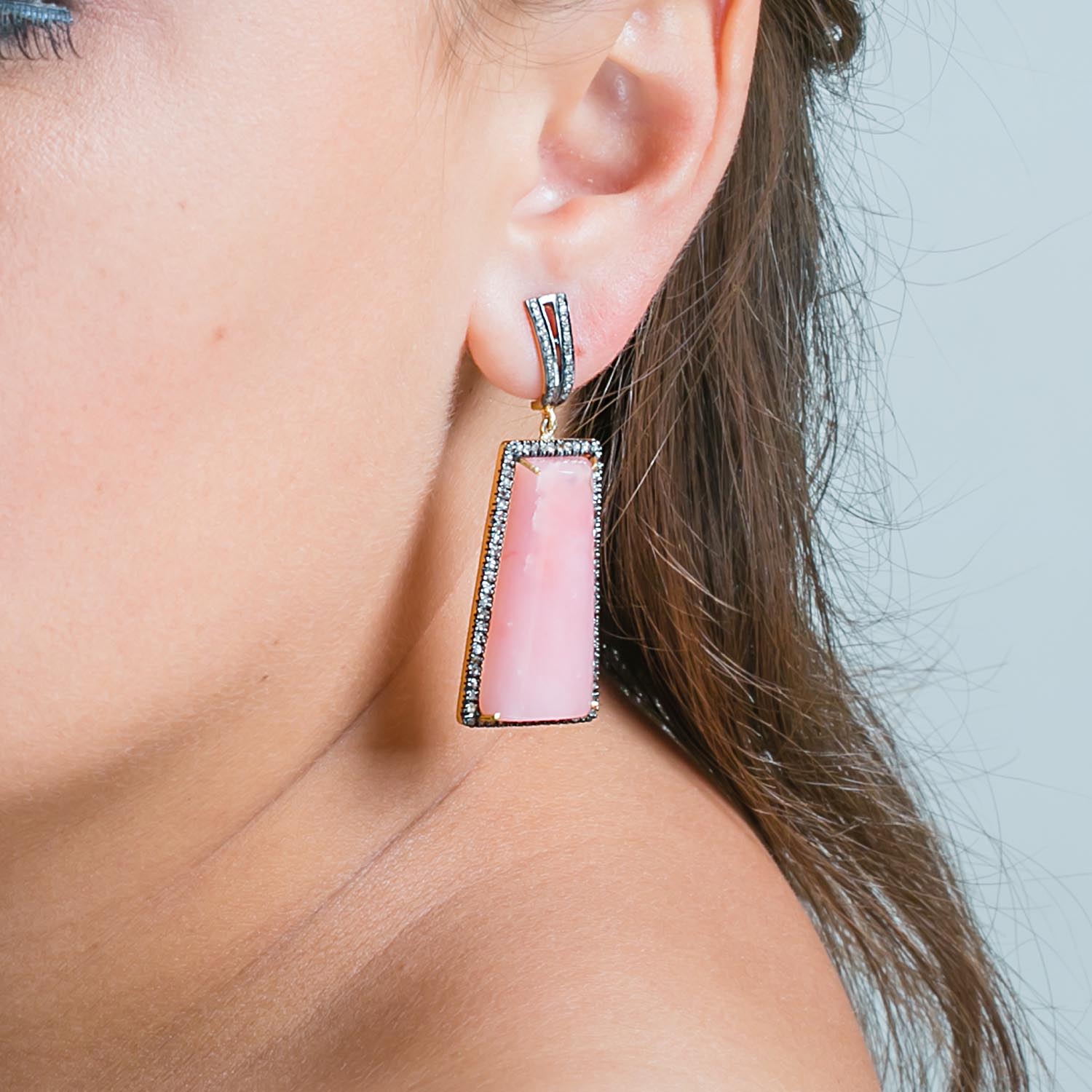 925 Silver Pink Opal Earrings
