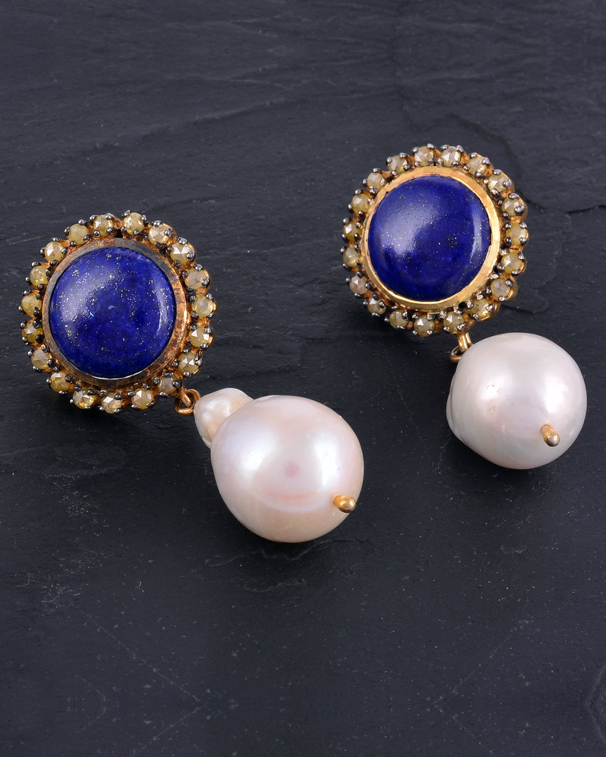 925 Silver Lapis & Pearl Earrings