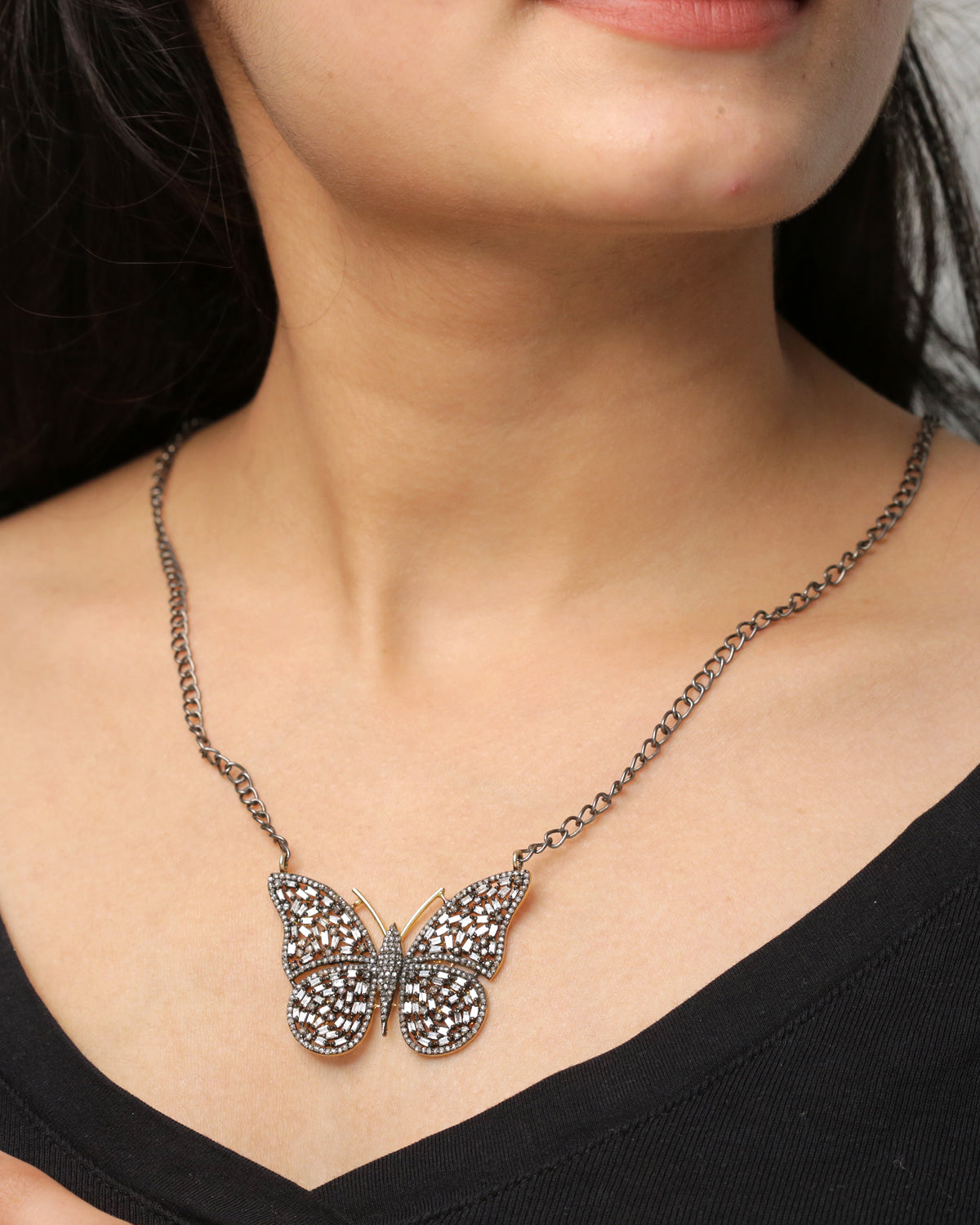 925 Silver Diamond Butterfly Necklace