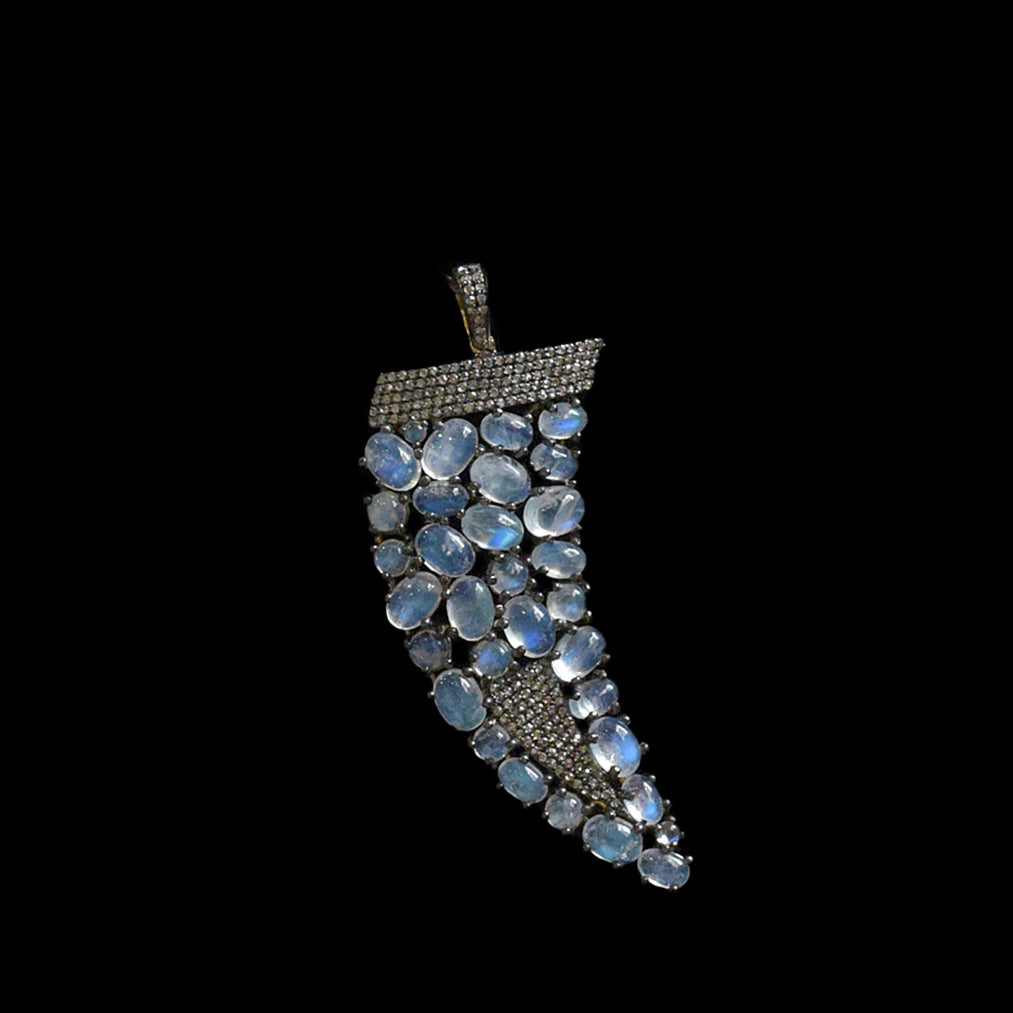 Rainbow Moonstone Gemstone Natural Diamond Sword Pendant