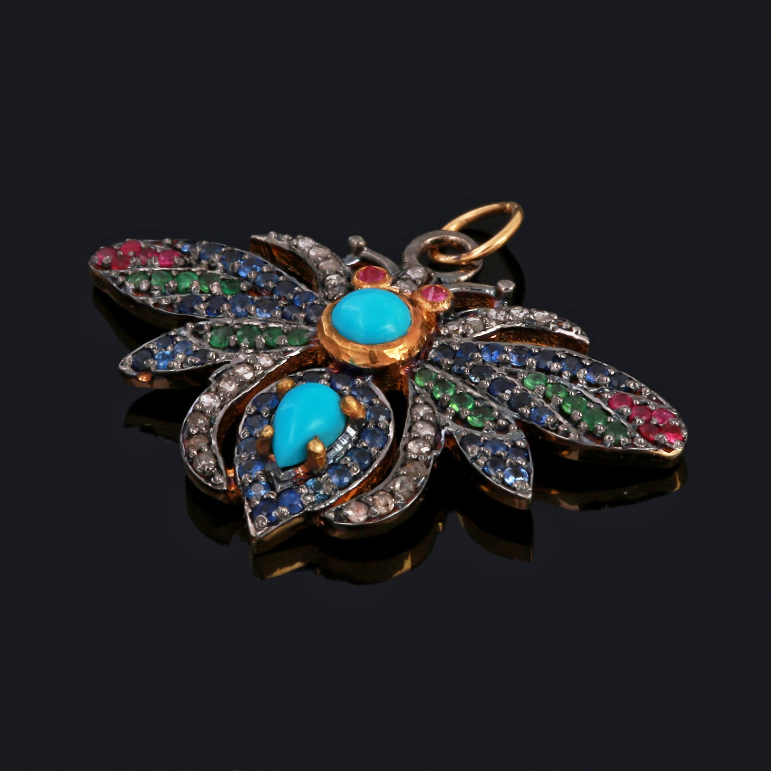 Multi Gemstone Diamond Colourful Insect Pendant