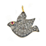 Bird Designer Ruby Eye Diamond 925 Sterling Silver Charm Pendant
