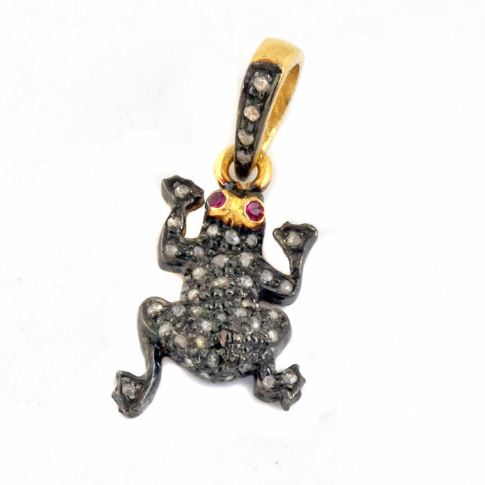 Frog Designer Diamond Pave Ruby Eye Animal Pendant