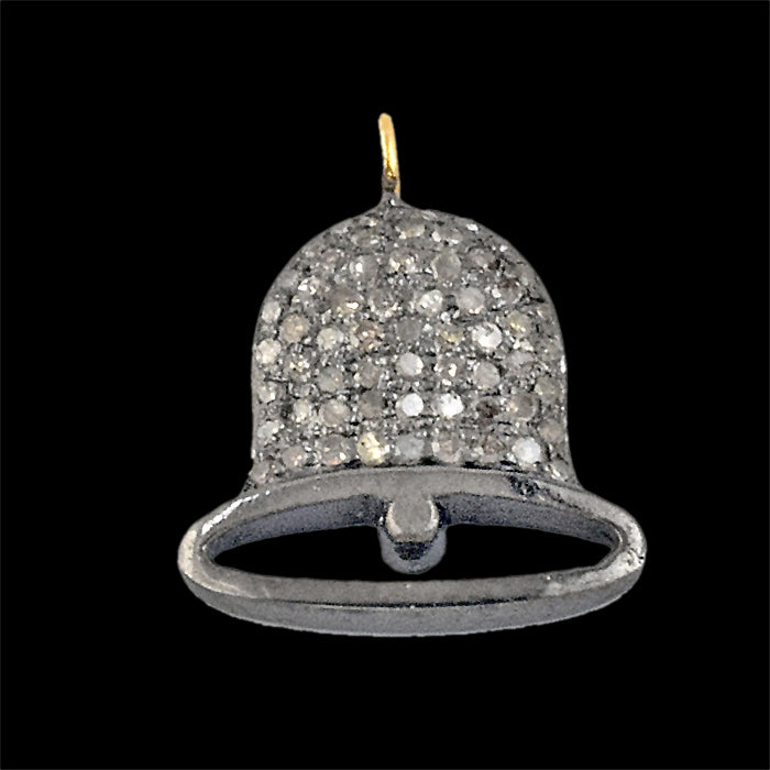 Natural Diamond Pave Spiritual Bell Designer Charm 925 Sterling Silver Handmade 14k Gold Fine Jewelry