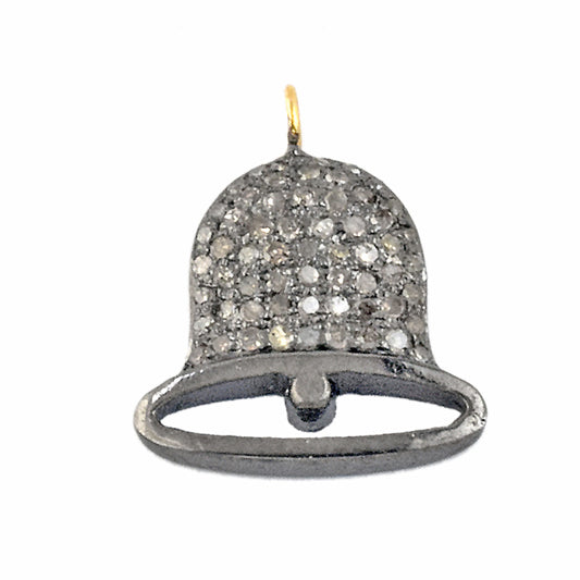 Natural Diamond Pave Spiritual Bell Designer Charm 925 Sterling Silver Handmade 14k Gold Fine Jewelry