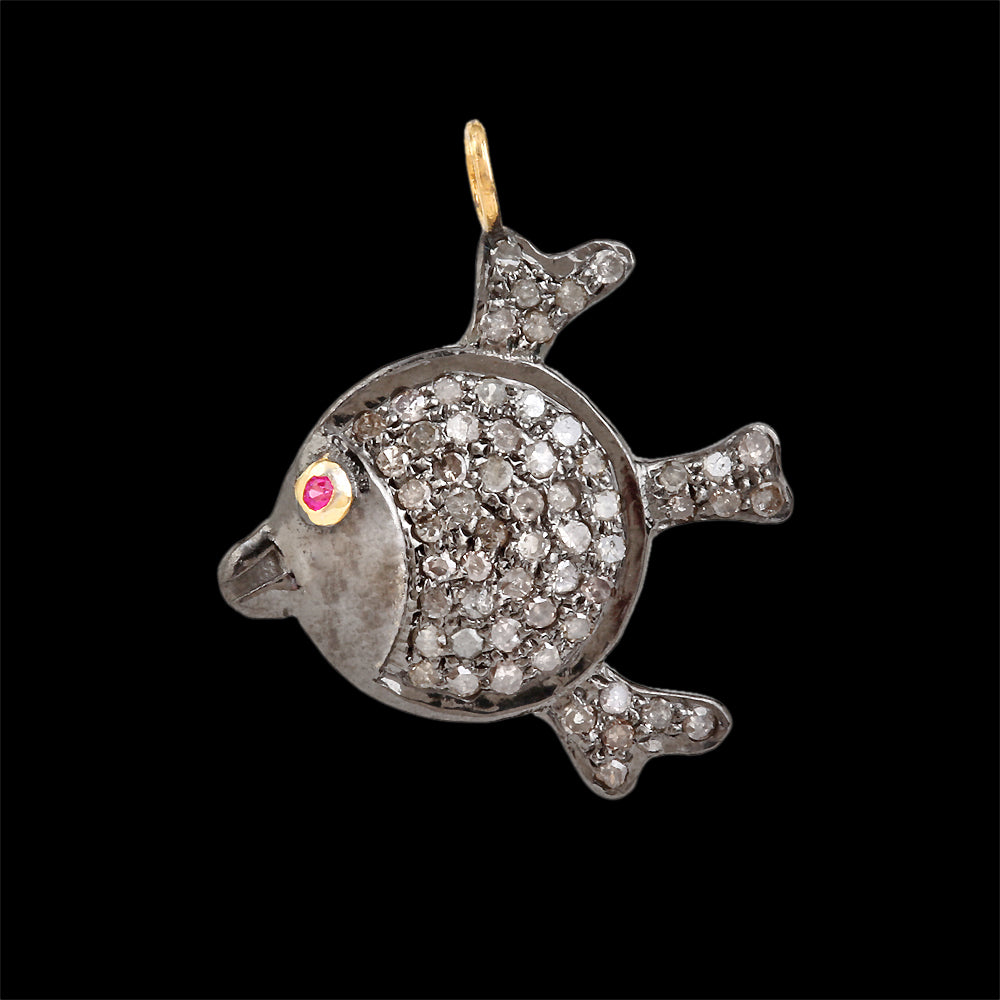Fish Charm Ruby Eye Diamond Pave Charm Pendant