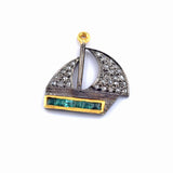 Ship Designer Emerald Charm Diamond Pave 925 Silver Jewelry