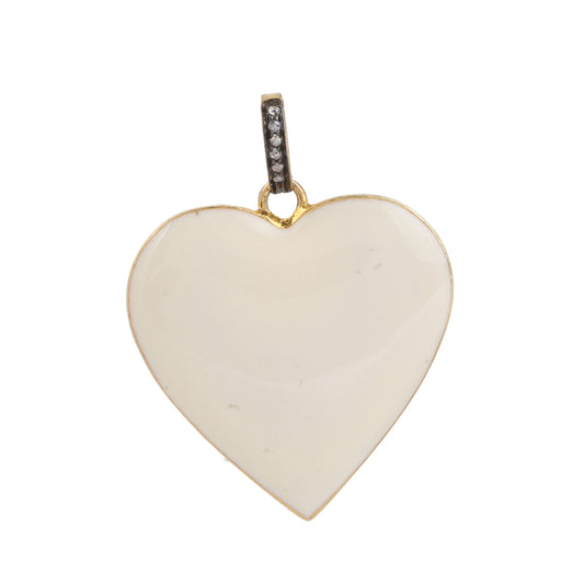 Heart Shape Designer Natural Diamond White Enamel Pendant
