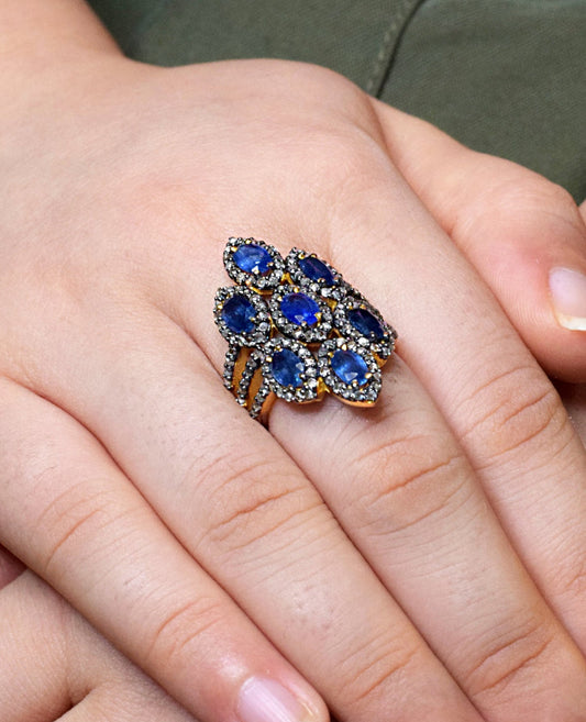 925 Silver Sapphire & Diamond Ring