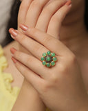 Diamond Chrysoprase Gemstone Floral Ring