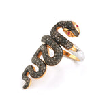 Natural Diamond Ruby Eye Designer Snake Ring