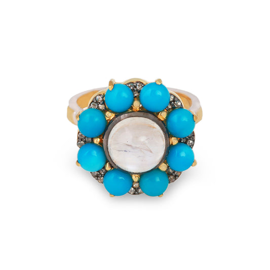 925 Silver Moonstone & Turquoise Ring