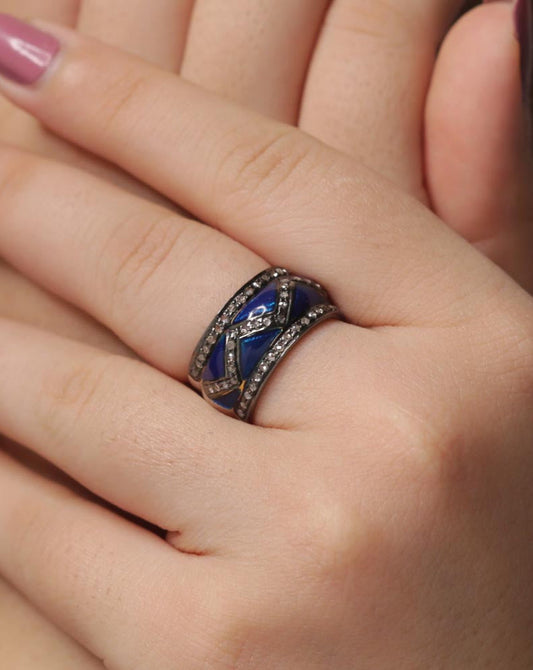 925 Silver Blue Enamel Ring