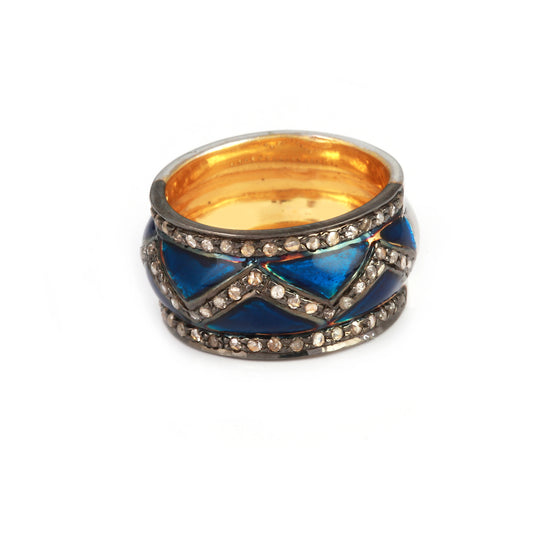 925 Silver Blue Enamel Ring