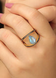 Genuine Diamond Pave Labradorite Drop Ring