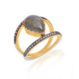Genuine Diamond Pave Labradorite Drop Ring