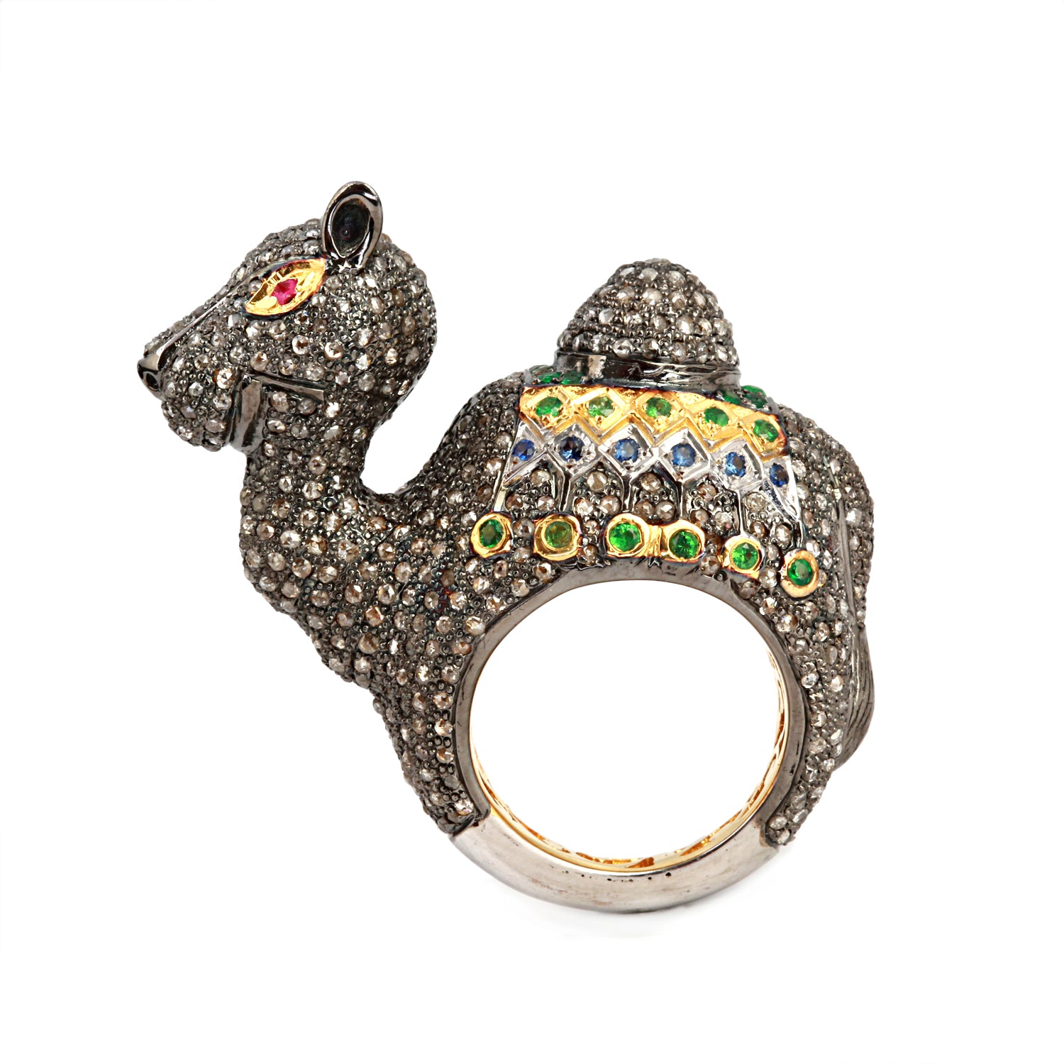 Natural Diamond Gemstone Animal Camel Designer Ring