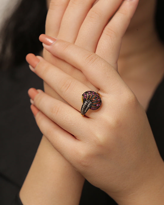 925 Silver Daimond & Ruby Ring