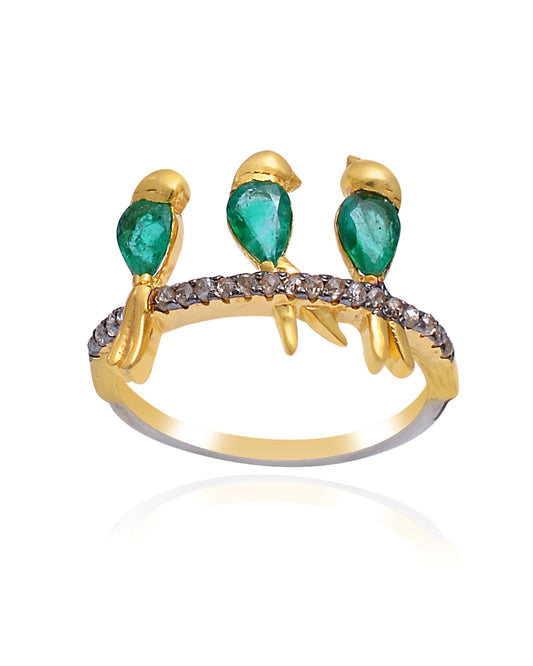 925 Silver Emerald Bird Ring