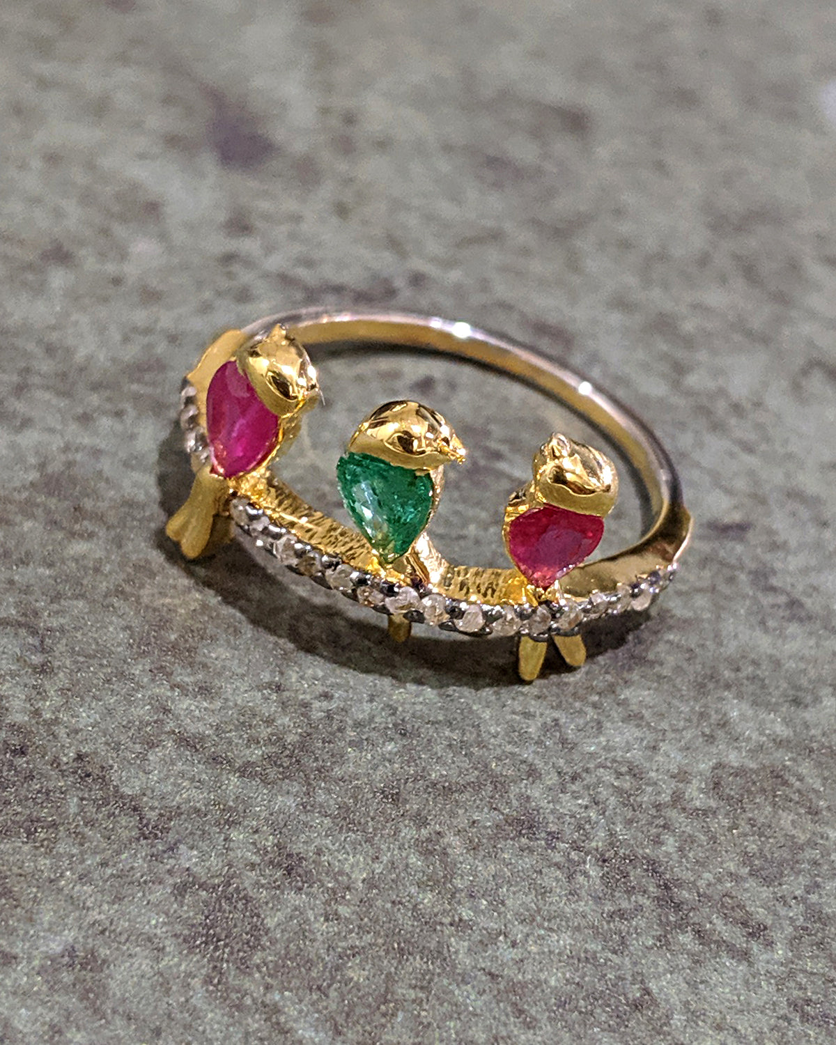 925 Silver Emerald Bird Ring