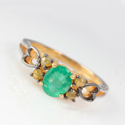 Diamond Emerald Gemstone Engagement Ring